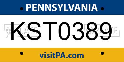 KST0389 Pennsylvania License Plate
