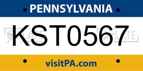 KST0567 Pennsylvania License Plate