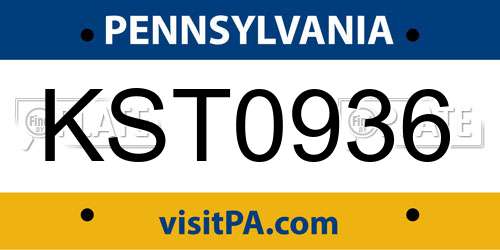 KST0936 Pennsylvania License Plate