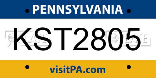 KST2805 Pennsylvania License Plate