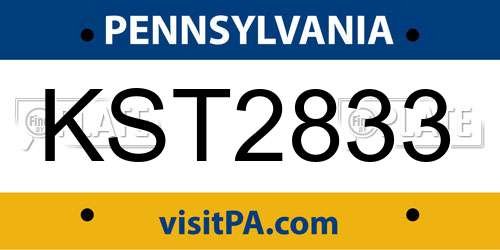 KST2833 Pennsylvania License Plate