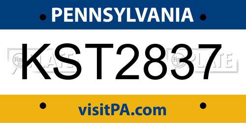 KST2837 Pennsylvania License Plate