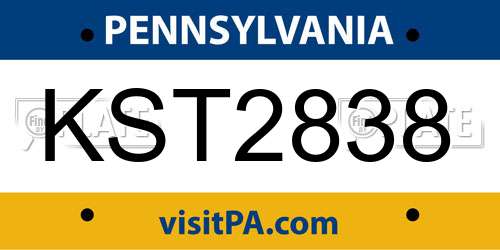 KST2838 Pennsylvania License Plate