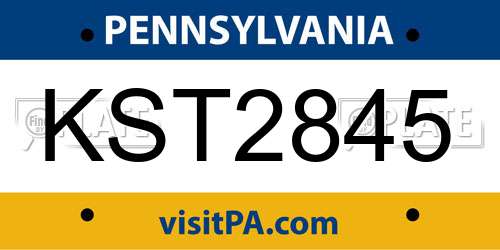 KST2845 Pennsylvania License Plate