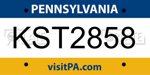 KST2858 Pennsylvania License Plate