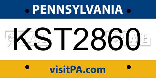 KST2860 Pennsylvania License Plate