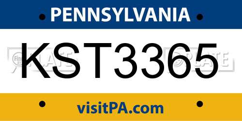 KST3365 Pennsylvania License Plate