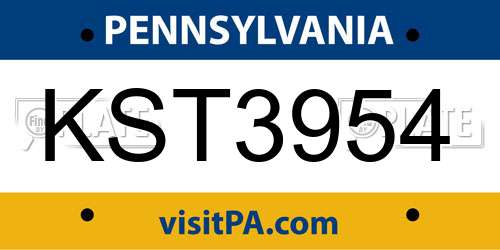 KST3954 Pennsylvania License Plate