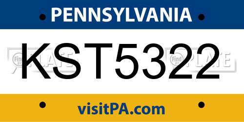 KST5322 Pennsylvania License Plate