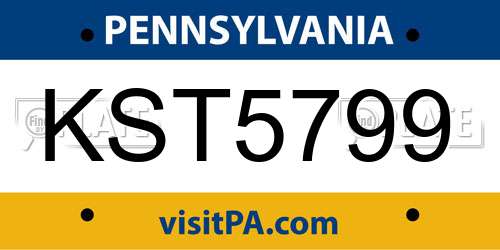 KST5799 Pennsylvania License Plate