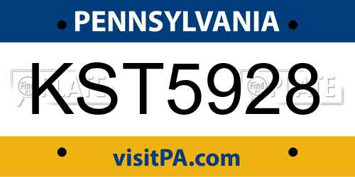 KST5928 Pennsylvania License Plate