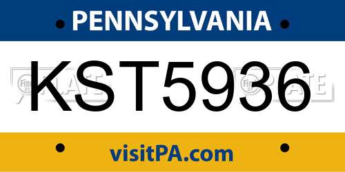 KST5936 Pennsylvania License Plate