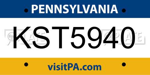 KST5940 Pennsylvania License Plate