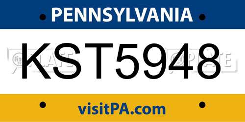KST5948 Pennsylvania License Plate