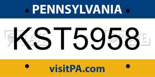 KST5958 Pennsylvania License Plate