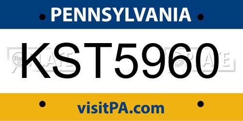 KST5960 Pennsylvania License Plate