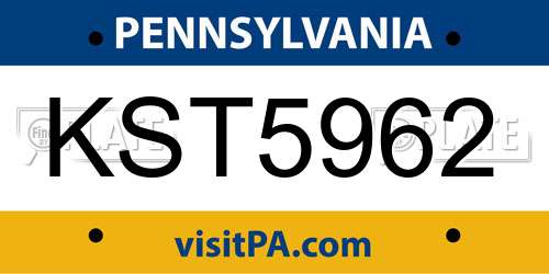 KST5962 Pennsylvania License Plate