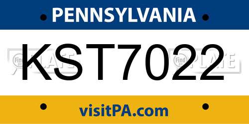 KST7022 Pennsylvania License Plate