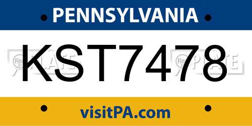 KST7478 Pennsylvania License Plate