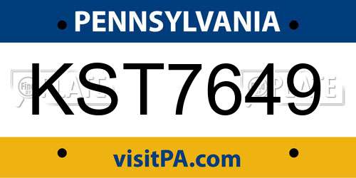 KST7649 Pennsylvania License Plate