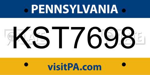 KST7698 Pennsylvania License Plate