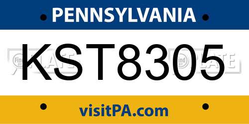 KST8305 Pennsylvania License Plate