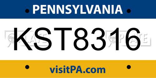 KST8316 Pennsylvania License Plate