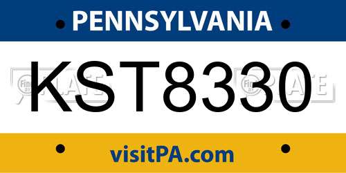 KST8330 Pennsylvania License Plate