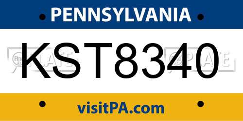 KST8340 Pennsylvania License Plate