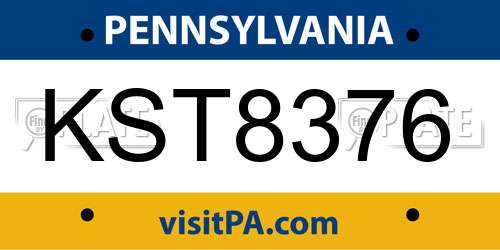KST8376 Pennsylvania License Plate