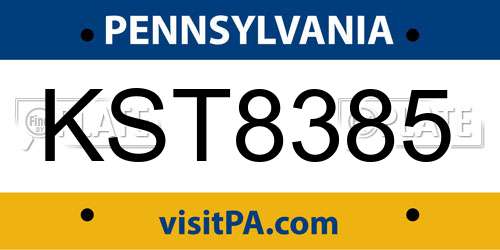 KST8385 Pennsylvania License Plate