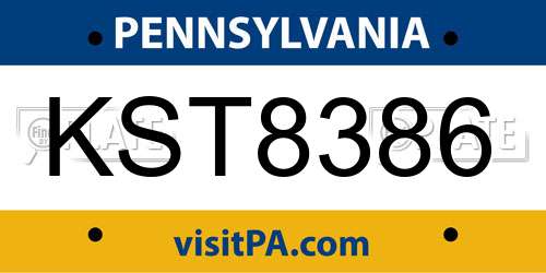 KST8386 Pennsylvania License Plate
