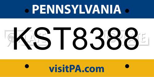 KST8388 Pennsylvania License Plate