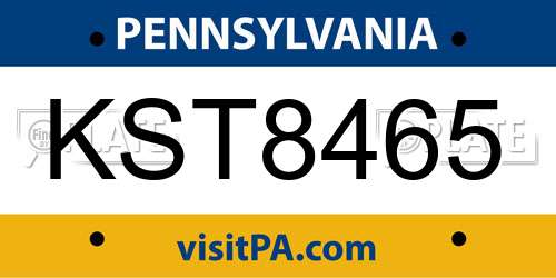 KST8465 Pennsylvania License Plate