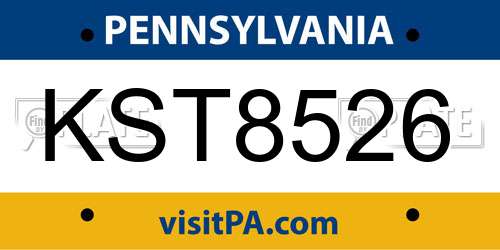 KST8526 Pennsylvania License Plate