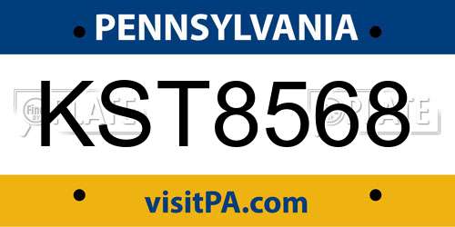KST8568 Pennsylvania License Plate