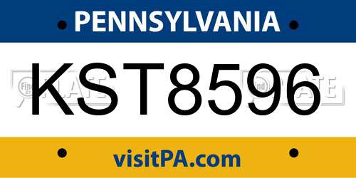 KST8596 Pennsylvania License Plate