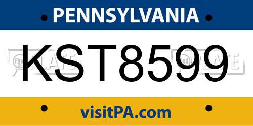 KST8599 Pennsylvania License Plate
