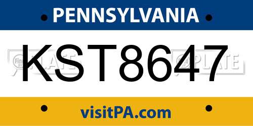KST8647 Pennsylvania License Plate