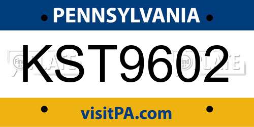 KST9602 Pennsylvania License Plate