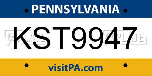 KST9947 Pennsylvania License Plate