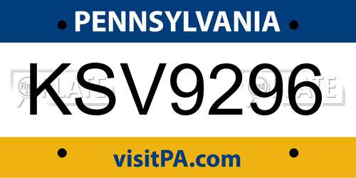 KSV9296 Pennsylvania License Plate