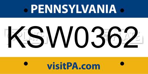 KSW0362 Pennsylvania License Plate