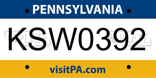 KSW0392 Pennsylvania License Plate
