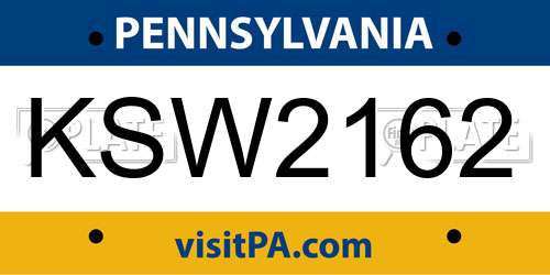 KSW2162 Pennsylvania License Plate