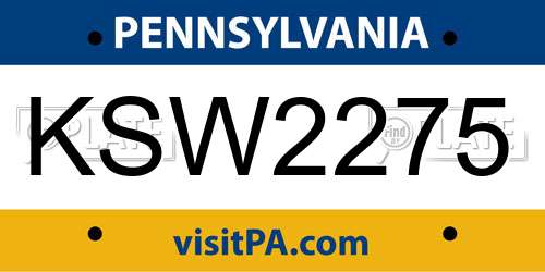 KSW2275 Pennsylvania License Plate