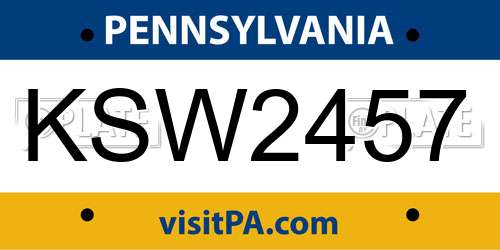 KSW2457 Pennsylvania License Plate