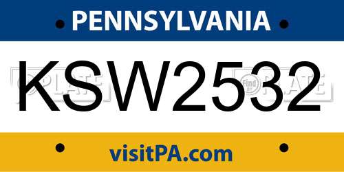 KSW2532 Pennsylvania License Plate