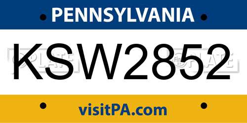 KSW2852 Pennsylvania License Plate