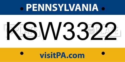 KSW3322 Pennsylvania License Plate